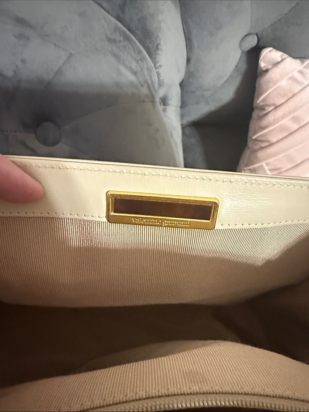 Valentino Garavani Two-Tone Cream and Dark Brown Leather Top-Handle Satchel - Picture 5 of 11